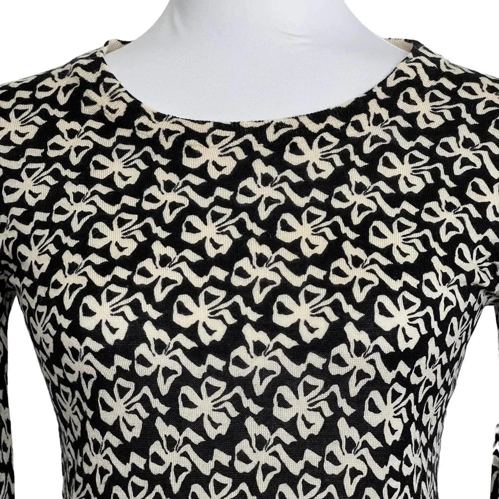 J.CREW‎ Sweater Merino Wool Black Bow Print Size XS